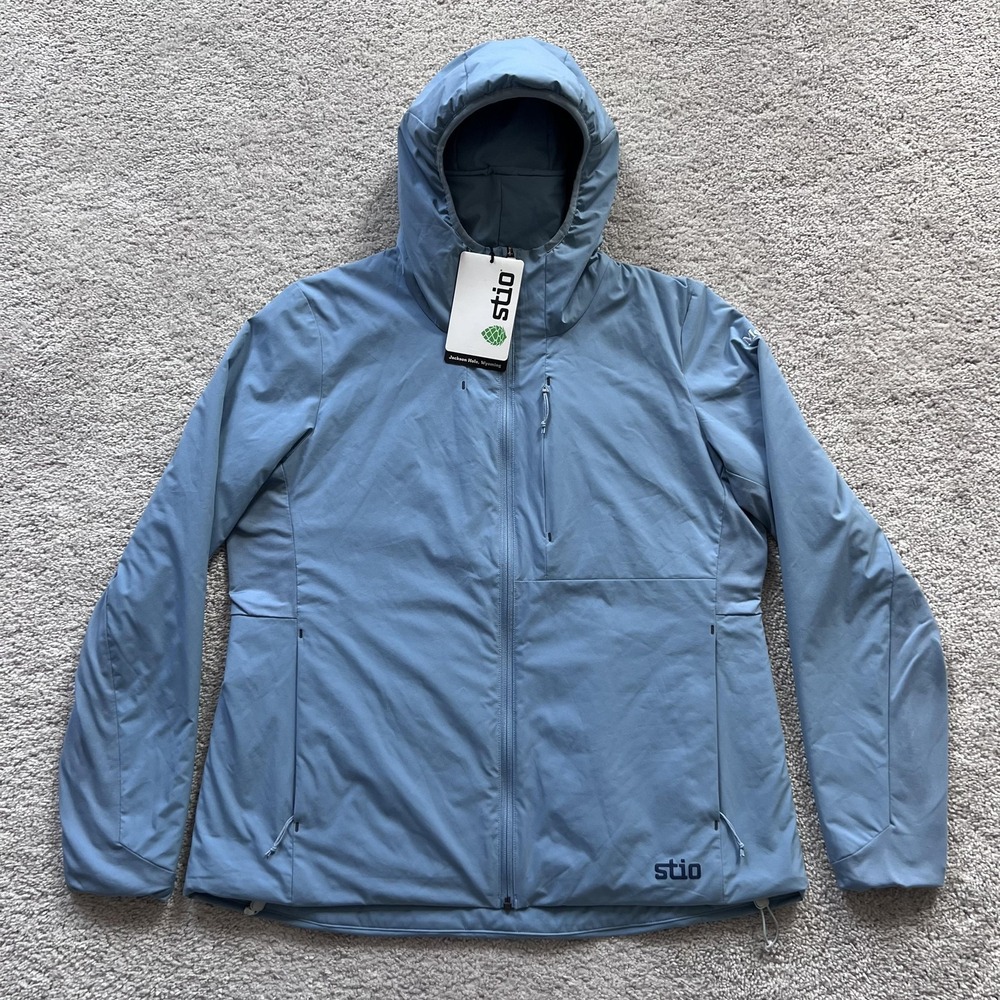 Stio Fernos Insulated Softshell Jacket Womens XL Blue Hooded Ski Snowboard
